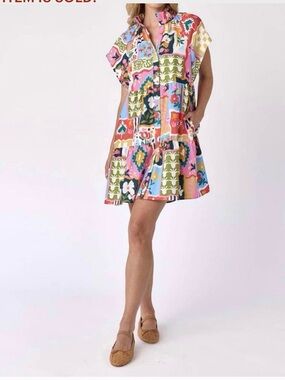 Crosby by Mollie Burch Colorful Patchwork Floral Short Dress